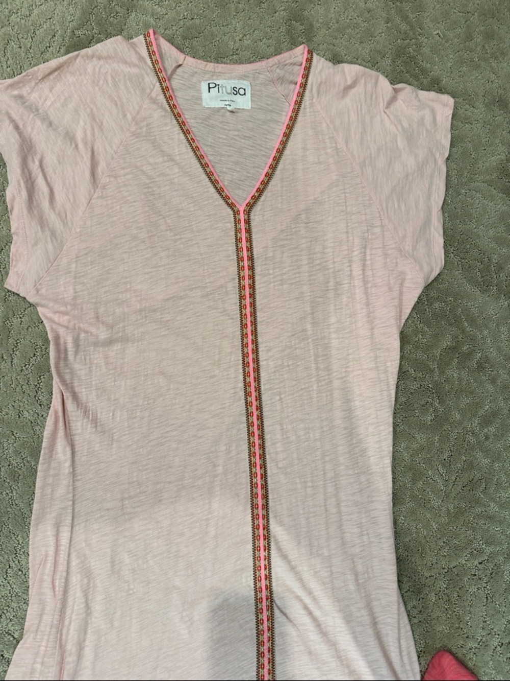 Pitusa Light Pink V-Neck Tunic with Embroidered Trim